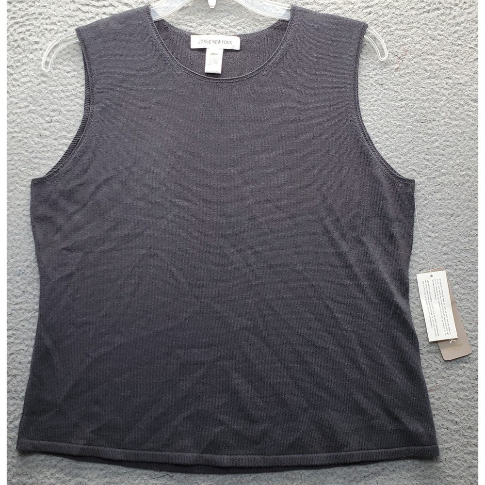 Jones New York Knit Tank Top Womens XL Gray Silk Cashmere Round Neck Pullover
